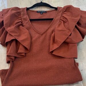 Haute Monde Rust Ruffle Sleeve Blouse